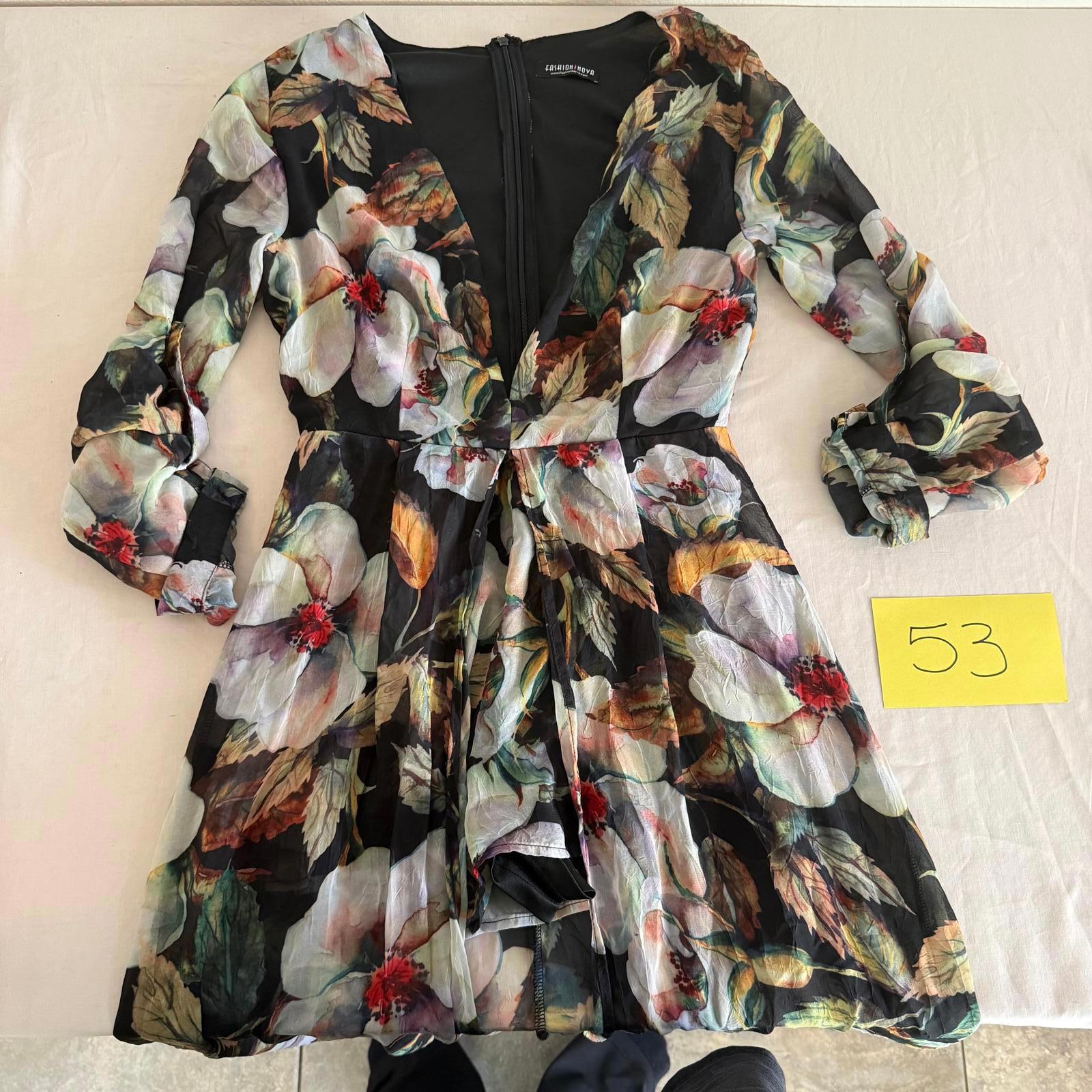 Fashion Nova Floral Sheer Long Sleeve Romper W/ Overlay Xs
